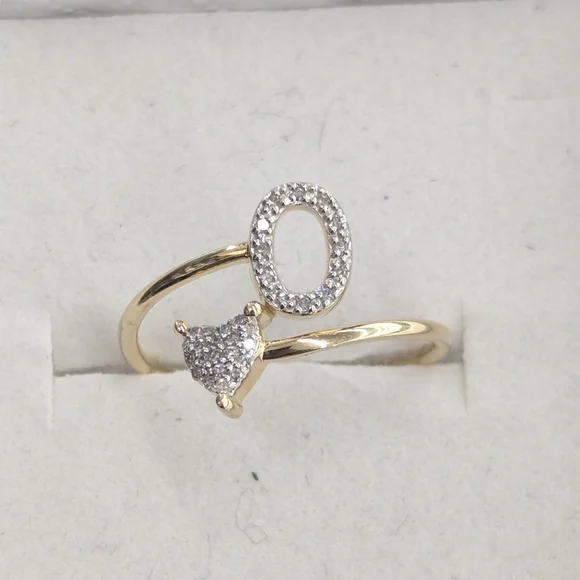 Real diamond 10kt Yellow Gold Initial O Ring For Women